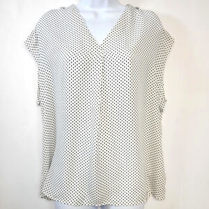 Banana Republic Shirt Womens Medium White Black Polka Dot Sleeveless V Neck
